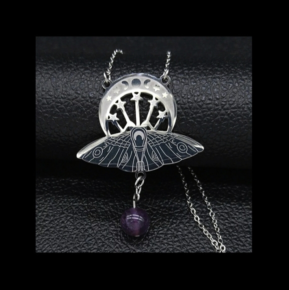 Teri's Jewels Jewelry - Witchcraft Crescent & Moth Pendant Necklace